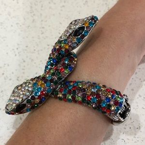 Two headed jeweled snake head cuff